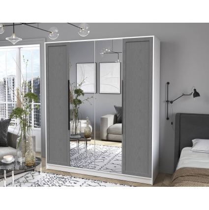 Шкаф распашной Тренд КТ-Ш4 (з) (Белый платинум ЛДСП/ Дуб серый ЛМДФ) Ш1800 В2128 Г547